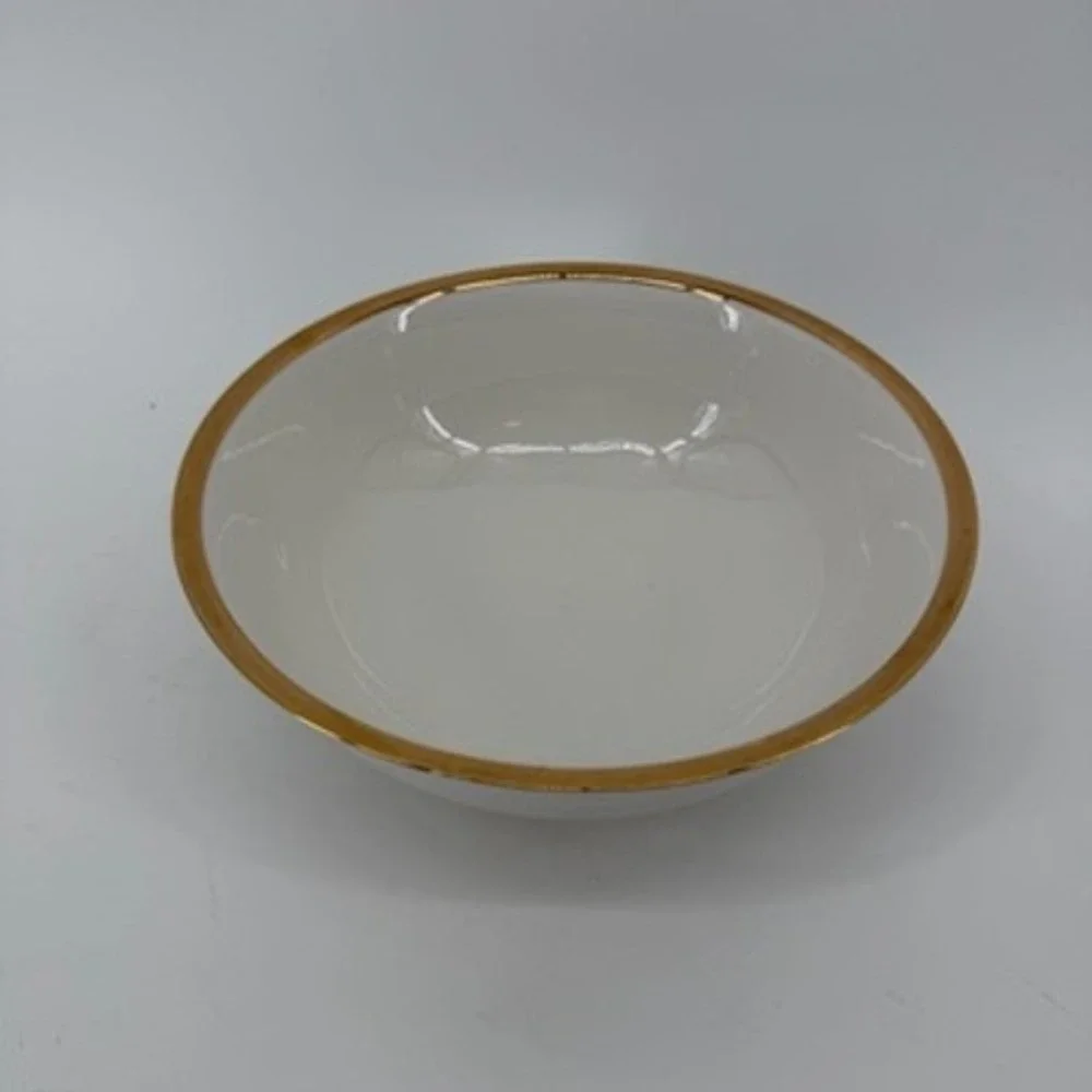 Pier 1 Porcelain Gold Band Serving Bowl White Round 9.25 inch Classic Elegant